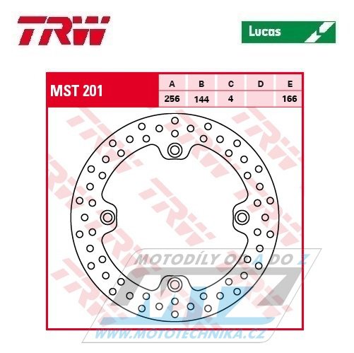 Kotouč brzdový TRW MST201 (256/144/4D) - kulatý design - Honda CB450S / 86-89+NX500Dominator / 88-01+XL650V Transalp + XR650L / 93-97 + XL700V Transalp / 08-13