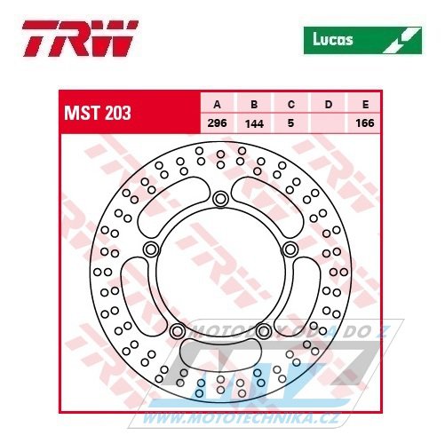 Kotouč brzdový TRW MST203 (296/144/5D) - kulatý design - Honda VT500C Shadow+VT600Shadow