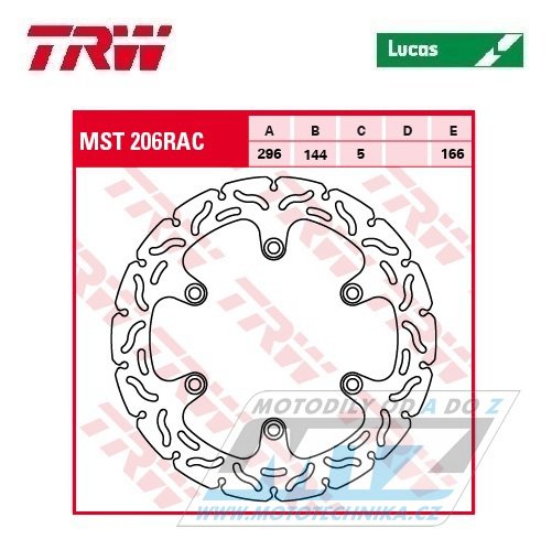 Kotouč brzdový TRW MST206 (296/144/6D) - zubatý design - Cagiva Canyon+Elefant+GranCanyon+Navigator + Honda CB500+CBF500+CBF600+NTV650Deauville + XRV650 AfricaTwin+NTV700Deauville+CB750Seventy Fifty+VFR750F + VT750C Shadow+CBR1000F+ST1100Pan European