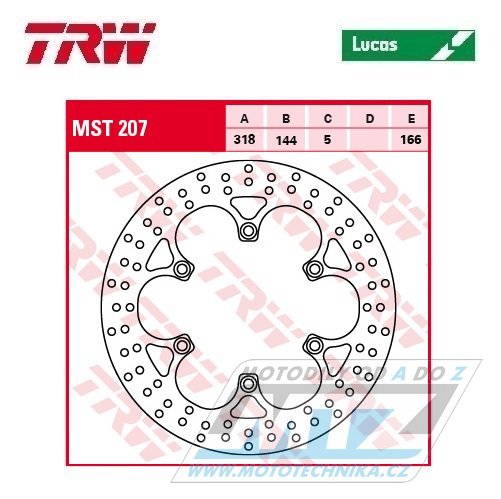 Kotouč brzdový TRW MST207 (318/144/6D) - Honda NT650Hawk+NTV650+VF750+ST1100+VT1100C2 + Triumph 900Adventure+900Legend+900Thunderbird