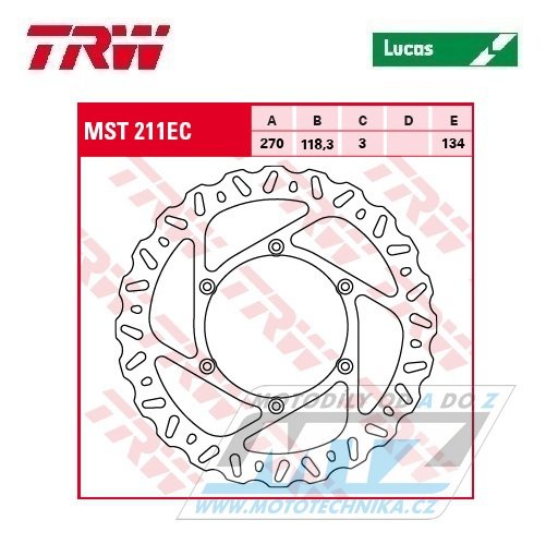 Kotouč brzdový TRW MST211EC (270/118/6D) - Yamaha YZ125 / 17-20+YZ250 / 17-20+YZ250X / 17-20+YZF250 / 16-20+YZF250X / 17-20+YZF450 / 16-20+YZF450X / 17-20+WRF250 / 17-20+WRF450 / 16-20