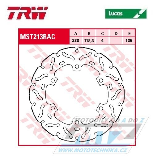 Kotouč brzdový TRW MST213RAC (230/118/6D) - zubatý design - Yamaha MT125 / 14-17 + YZF R125 / 14-19