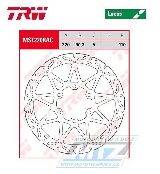 Kotouč brzdový TRW MST220 (320/90/6D) - zubatý design - KTM Duke390 / 17-20 + RC390 / 18-20