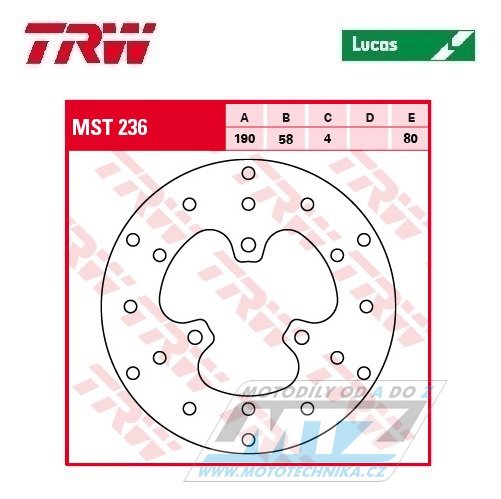 Kotouč brzdový TRW MST236 (190/58/3D) - Aprilia+Beta+Gilera+Husqvarna+KTM+MBK+Piaggio+SYM+Yamaha