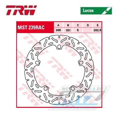 Kotouč brzdový TRW MST239RAC (305/181/5D) - zubatý design - BMW F750GS+F850GS+R850 + R1100+R1100RT + R1150GS+K1200+R1200+HP2 + R1250GS+R1250R+R1250RS+R1250RT