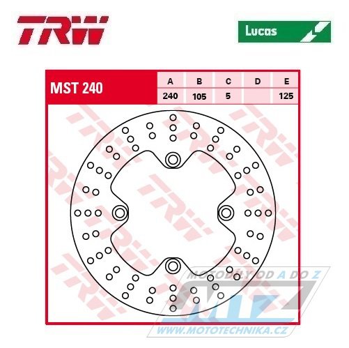 Kotouč brzdový TRW MST240 (240/105/5D) - Buell + Cagiva Elefant+GranCanyon+Navigator + Honda Forza+Nes+SH125+Nes150+SH150 + CB250+Forza250+Forza300+SH300 + CB400+CB500+CB500S + XL600V+XL650V+XRV650 AfricaTwin + XL700V Transalp+CB750Seventy Fifty+CB90