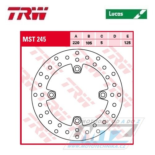 Kotouč brzdový TRW MST245 (220/105/4D) - Honda FES+CBR+XLV125 Varadero + SL+CRF+CRM+CB250F+VTR + XR+CB400F+TRX+CB + Triumph Daytona+SpeedFour+ TT600+StreetTriple