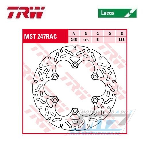 Kotouč brzdový TRW MST247RAC (245/115/6D) - zubatý design - Ducati Monster+Strada+Multistrada+Supersport+SSport+ST+GT + Laverda Ghost+Sport+Formula+Sticke + MBK YP250 + Voxan + Yamaha YP250+SRX400+SRX600+FZR500+FZR600+XJR400+XJ600+RD500+FZS600+YZF R1