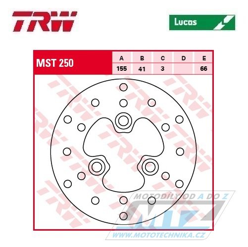 Kotouč brzdový TRW MST250 (155/41/3D) - Aprilia + Yamaha + Sinnis + Piaggio + PGO + Peugeot + MZ + Malaguti + Hyosung + Gilera + Gareli +Fantic +Adly