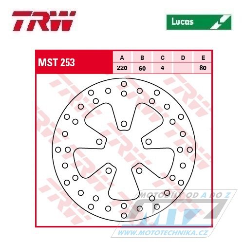 Kotouč brzdový TRW MST253 (220/60/5D) - Aprilia Scarabeo+Leonardo+Sport City+Sportcity Cube + Derbi Boulevard+Rambla