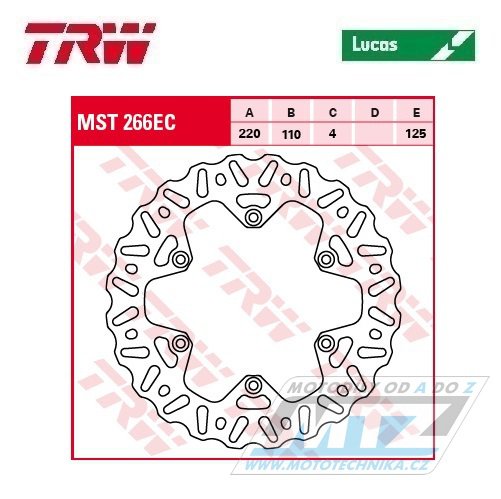 Kotouč brzdový TRW MST266EC (220/110/6D) - KTM SX+SXF+EXC+EXCF+EXCR+GS+MXC+LC4+SC+SMR+SXS+SXC+XC+XCF+XCW + Husaberg FE+FS+FX+FC+TE + Husqvarna FC+FE+TC+TE