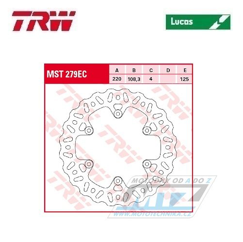 Kotouč brzdový TRW MST279EC (220/108/6D) - GAS-GAS MC125 / 00-12+EC125 / 00-15+MC250 / 97-15+EC250 / 97-19+EC200 / 00-19+ECF250 / 10-18+EC300 / 99-19+ECF300 / 13-15+EC450 / 03-09+ECF 450 / 13-18+SM450 / 07-09