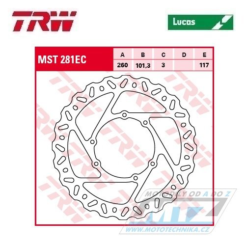 Kotouč brzdový TRW MST281EC (260/101/6D) - Honda CR125+CR250+CR500 + CRF250R+CRF250RX+CRF250X+CRF450R+CRF450RX+CRF450X