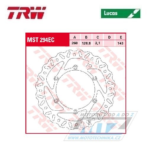 Kotouč brzdový TRW MST294EC (260/127/6D) - Beta RR125+RR200+RR250 + RR300+Xtrainer300+RR350+RR390+RR400+RR430 + RR450+RR480+RR498