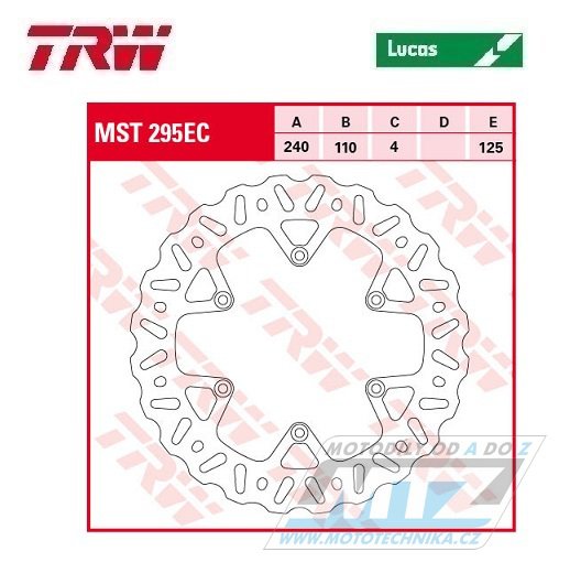 Kotouč brzdový TRW MST295EC (240/110/6D) - Beta RR250 + RR300+Xtrainer300+RR350+RR390+RR400+RR430 + RR450+RR480+RR498