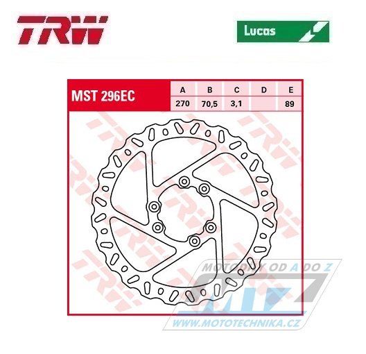 Kotouč brzdový TRW MST296EC (260/127/6D) - TM EN125+MX125+EN144+MX144+EN250+MX250+EN250F+MX250F+EN300+MX300+EN450F+MX450F+EN530F+MX530F