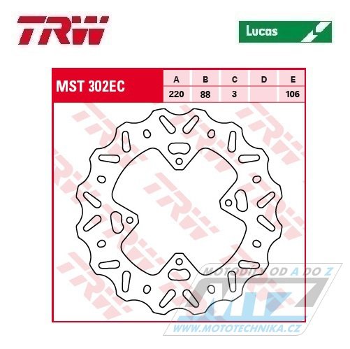Kotouč brzdový TRW MST302EC (220/88/4D) - Honda CR80+CR85+CRF150