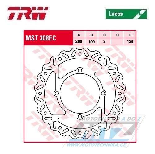 Kotouč brzdový TRW MST308EC (250/109/4D) - Kawasaki KX125+KX250+KXF250+KXF450 + KLX450