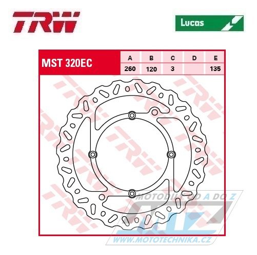 Kotouč brzdový TRW MST320EC(260/120/4D) - Husqvarna CR125+CR150+CR250+TC250+TC410+TC449+TC450+TC510+TC511+TC570+TC610 + TE250+TE310+TE410+TE449+TE450+TE510+TE511+TE570+TE610+TE630 + SMS125+WR125+WR250+WR300WR360+WRE125