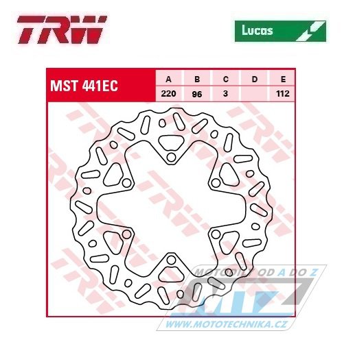 Kotouč brzdový TRW MST441EC (220/96/6D) - zubatý desing Wave - Kawasaki KX85 / 01-20+KX100 / 01-18