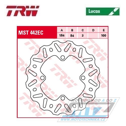 Kotouč brzdový TRW MST442EC (184/84/4D) - zubatý desing Wave - Kawasaki KX85 / 01-20+KX100 / 01-18