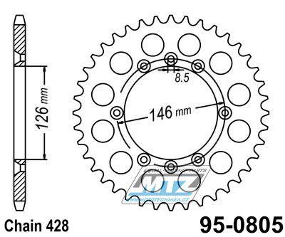 Rozeta ocelov (pevodnk) 0805-48zub MTZ - Suzuki DR125 SM / 08-13 + TSX125 LC (TS125X) / 84-91 + TSR125 (TS125RK) / 89 + TSR125 (TS125R) / 90-96 + RM100 / 79-82