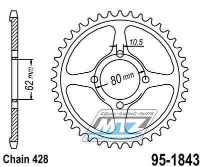 Rozeta ocelová (převodník) 1843-49zubů MTZ - Yamaha TTR125 / 02-04 + TT-R125 E / 05-10 + TT R125 L / 02-22