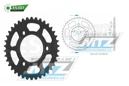 Rozeta ocelová (převodník) 0239-38zubů ESJOT 50-13001-38 - Honda MTX80+MTX80R / 83-87 + MB80 / 80-83 + MB50 / 79-83 + MBX50F / 84-87 + MT50 / 80-81