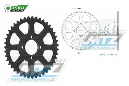 Rozeta ocelov (pevodnk) 0832-43zub ESJOT 50-13003-43 - MBK X-Limit 50 / 03-05 + Yamaha DTR50+DT50R / 88-90 + RD50 / 77-78 + LB50 Chappy France / 83 + DT50 17W Japan / 91 + RD50M Spoke Wheel / 78 + RD50MX Auto France / 74-84 +...