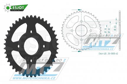 Rozeta ocelov (pevodnk) 13005-42zub ESJOT 50-13005-42 - Honda C50+ZB50+ST50+SS50+XL50 + CY50+CF50+CB50 + ZB50B Monkey + ST50 Dax+ST70Dax + CT70+CL70+XL75+CY80 + TRX70 Fourtrax+ATC70