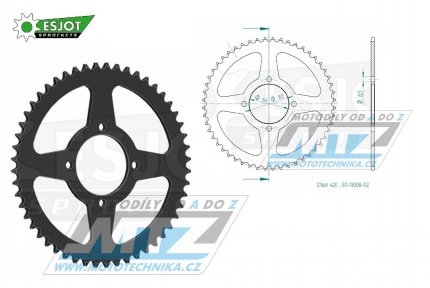 Rozeta ocelov (pevodnk) 0834-52zub ESJOT 50-13008-52 - Yamaha FS1E + FS80SE + PW80 + PW80-Zinger + LB50 Chappy + RD50MX + RD80MX + RT100 + TTR50E + TTR90 + TTR110E + V50 + V70 + V75 + V80 + V90 + YB100