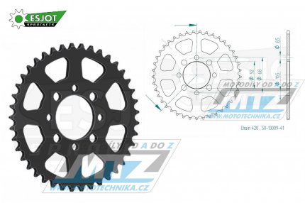 Rozeta ocelová (převodník) 0801-41zubů ESJOT 50-13009-41 - Suzuki A50+AP50 + DR50+DRZ110 + RM50+RV50+TS50 + FR50+FR70+ALT50+LT50 + Kawasaki AE50+AR50+AE80+AR80 + KLX110 + Z125 Pro + pitbike + čínské čtyřkolky