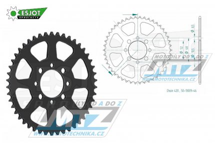 Rozeta ocelov (pevodnk) 0801-46zub ESJOT 50-13009-46 - Suzuki A50+AP50 + DR50+DRZ110 + RM50+RV50+TS50 + FR50+FR70+ALT50+LT50 + Kawasaki AE50+AR50+AE80+AR80 + KLX110 + Z125 Pro + pitbike + nsk tykolky