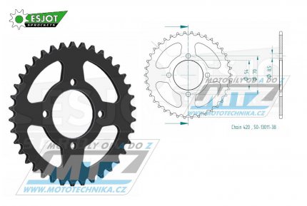 Rozeta ocelov (pevodnk) 13011-38zub ESJOT 50-13011-38 - Honda C50C Cub / 82-84 + C50LAC, LAE / 82-87 + C50Z2,ZZ,L / 80-82 + C70E Cub / 83-86 + C70 Passport / 80-83 + C70Z2,ZZ,C / 80-82