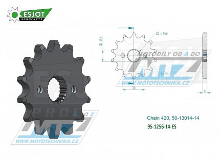 Koleko etzov (pastorek) 1256-14zub ESJOT 50-13014-14 - Honda CR80+CR85 / 86-07 + CRF50F+CRF70F / 04-20 + XR50+XR70