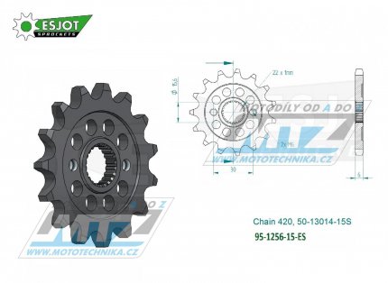 Kolečko řetězové (pastorek) 1256-15zubů ESJOT 50-13014-15S - Honda CR80+CR85 / 86-07 + CRF50F+CRF70F / 04-20 + XR50+XR70