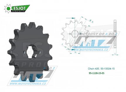 Kolečko řetězové (pastorek) 1128-15zubů ESJOT 50-13024-15 - Aprilia 50RS+50RX+50SX + Derbi 50 GPR+Derbi 50 Senda + Gilera 50RCR+50SMT