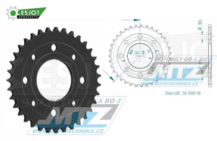 Rozeta ocelov (pevodnk) 0269-35zub ESJOT 50-15001-35 - Honda CG125+CB125+CB175+CBX125 + CM185+CM200+CT125+CT185+CT200+SL125 + XL100+XL125+XL185+XR185 + EZ90Cub + Kymco 125 Pulsar+Spike+Zing+Hipster+Stryker + Daelim VL125+VC125+VS125 + Brixton125