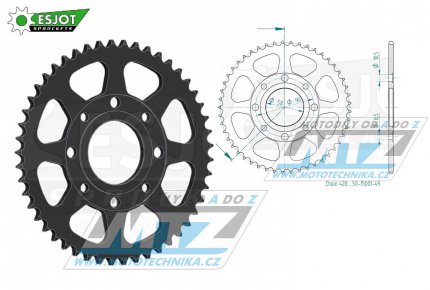 Rozeta ocelov (pevodnk) 0269-49zub ESJOT 50-15001-49 - Honda CG125+CB125+CB175+CBX125 + CM185+CM200+CT125+CT185+CT200+SL125 + XL100+XL125+XL185+XR185 + EZ90Cub + Kymco 125 Pulsar+Spike+Zing+Hipster+Stryker + Daelim VL125+VC125+VS125 + Brixton125