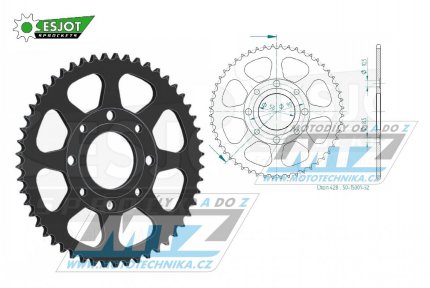 Rozeta ocelov (pevodnk) 0269-52zub ESJOT 50-15001-52 - Honda CG125+CB125+CB175+CBX125 + CM185+CM200+CT125+CT185+CT200+SL125 + XL100+XL125+XL185+XR185 + EZ90Cub + Kymco 125 Pulsar+Spike+Zing+Hipster+Stryker + Daelim VL125+VC125+VS125 + Brixton125