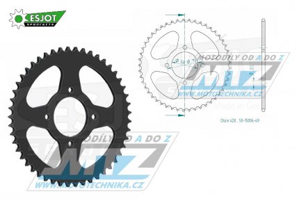 Rozeta ocelov (pevodnk) 0810-49zub ESJOT 50-15006-49 - Suzuki B120 + GN125 + GS125 + GT125 + RG80 + TU125 XT + Kawasaki KC100 + KH125A + HMZ GS125 + 125 V2 Chopper + Hyosung 125 Cruise II + GA125 Cruise II + 125 Cruise I + GV125 C Aquila + Jinche