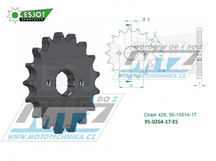 Kolečko řetězové (pastorek) 0264-17zubů ESJOT 50-15014-17 - Honda C90Z + CE90 + CBZ125 + EZ90 Cub + CB175K + XLR250R3 + XLR250 Baja + XLR250R + Kymco 125 Pulsar + 125 STR + Gilera 125 Cougar + Yamaha DT125Z + DT200R + Derbi 125 Senda