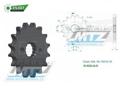 Koleko etzov (pastorek) 0558-16zub ESJOT 50-15019-16 - Yamaha YZ85 + DT125R+DT125RE+DT125X+DT200R + TZR80+TZR125+TDR125 + XVS125 Drag Star+XVS250 Drag Star + Derbi GPR125 + Kawasaki BX125 Ninja+Z125