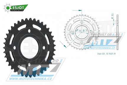 Rozeta ocelov (pevodnk) 0837-39zub ESJOT 50-15021-39 - Yamaha RD125 / 75-81 + RD200 / 78-81