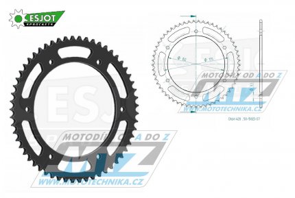 Rozeta ocelov (pevodnk) 0839-57zub ESJOT 50-15023-57 - Yamaha DT125RE + DT125R Everts + DT125X + DT200R + DTR125 + WR125R + WR125X