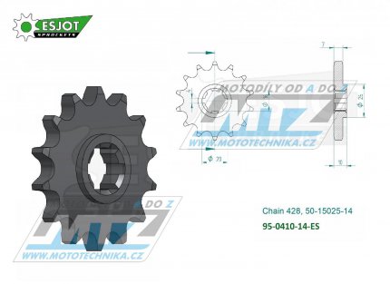 Koleko etzov (pastorek) 0410-14zub ESJOT 50-15025-14 - HMZ 125V2 Chopper + GS125 + XRX125 + Hyosung GV125C Aquila + RT125 Karion + 125 Cruise II + GA125 Cruise + GF125 + GT125 + RX125D + RX125SM + XRX125 + Suzuki TU125XT + GZ125 Marauder