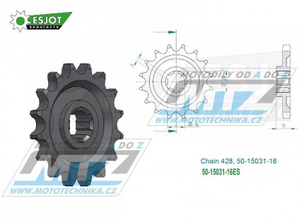 Kolečko řetězové (pastorek) 15031-16zubů ESJOT 50-15031-16 - TM MX80+MX85 / 90-24 + MX80 Junior
