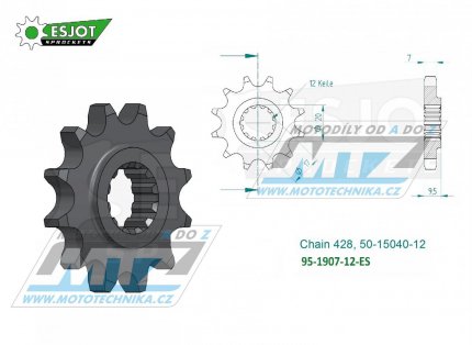 Kolečko řetězové (pastorek) 1907-12zubů ESJOT 50-15040-12 - KTM 85SX+105SX / 04-17 + Husqvarna TC85 / 15-17