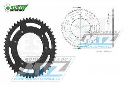 Rozeta ocelov (pevodnk) 1134-50zub ESJOT 50-15052-50 - Derbi 125 Baja+125 Cross City+125 Senda+125 Terra + Malaguti 125 X3M Motard + Peugeot 125 XPS + Rieju 125 RS3+125 SMX+ 125 Tango+125 Marathon Pro + Yamaha XT125 X+XT125R + Motor Hispania 125