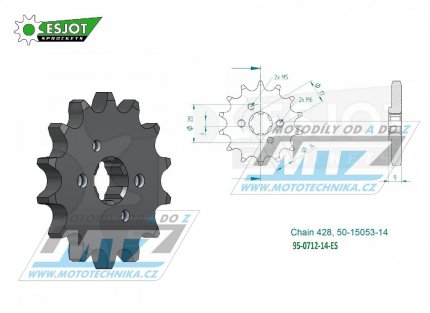 Kolečko řetězové (pastorek) 0712-14zubů ESJOT 50-15053-14 - Aprilia 125 RS4 + 125SX+125RX+125Tuono + Derbi 125 DRD + Malaguti 125 RST+125 Monte Pro + Mondial 125 HPS+125i Enduro SMX CBS